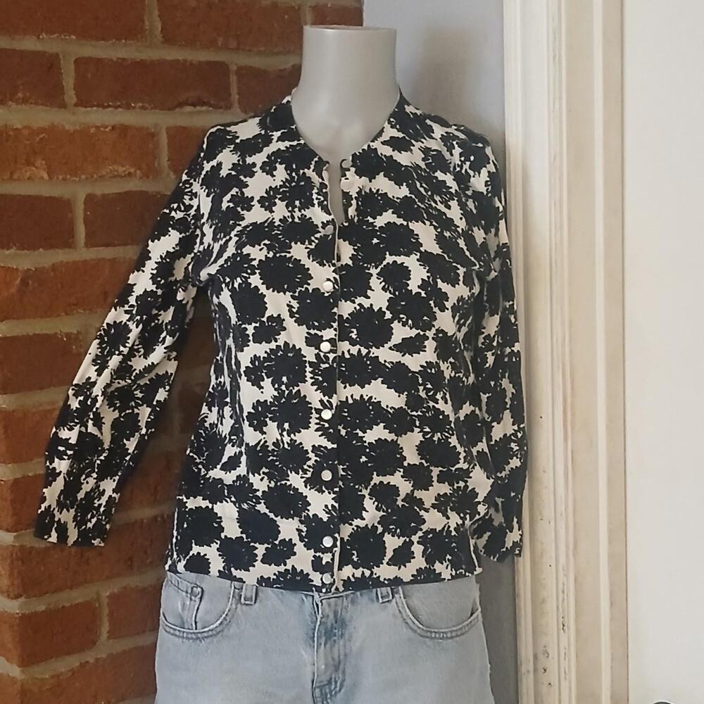 Knit Floral Button up Shirt or Cardigan, Womens M Y2K Whimsigoth Black White